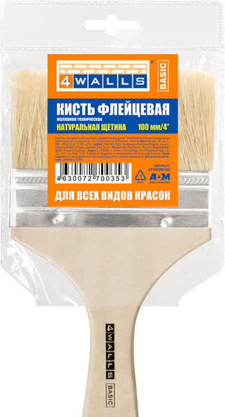 Изображение товара Кисть малярная 4Walls Basic Флейцевая натуральная щетина / KFNSDRB100 (100мм)