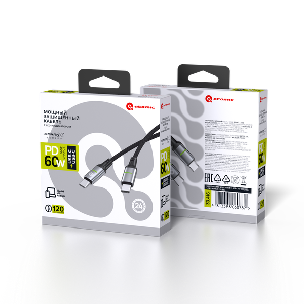 Изображение товара Кабель Atomic SparkX USB-C-USB-C / 30.416 (1.2м, черный)