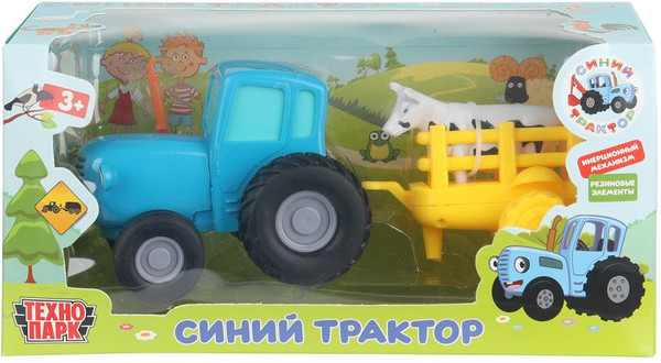 Изображение товара Автомобиль игрушечный Технопарк Синий трактор с телегой и коровой / BLUTRA-11-CARTCOW-BU