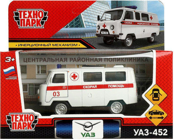 Изображение товара Автомобиль игрушечный Технопарк Уаз-452 Буханка Скорая / UAZ452-11AMB-WH