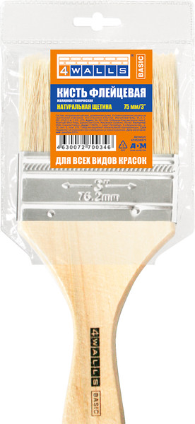 Изображение товара Кисть малярная 4Walls Basic Флейцевая натуральная щетина / KFNSDRB75 (75мм)