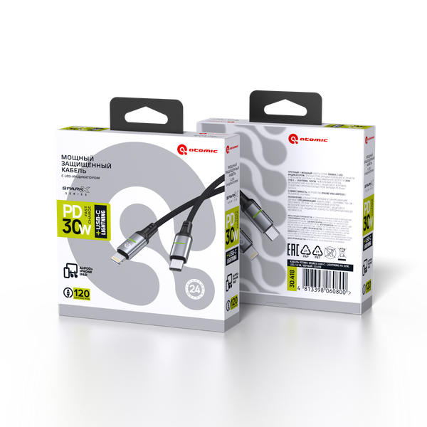 Изображение товара Кабель Atomic SparkX USB-C-Lightning / 30.418 (1.2м, черный)