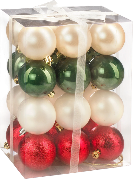 Изображение товара Набор шаров новогодних Ausini XK-066 (красный/зеленый/жемчуг, 24шт)