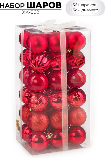 Изображение товара Набор шаров новогодних Ausini XK-062 (красный, 36шт)