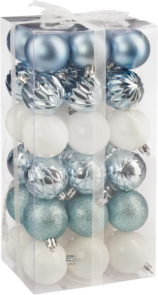 Изображение товара Набор шаров новогодних Ausini XK-059 (голубой/белый, 36шт)
