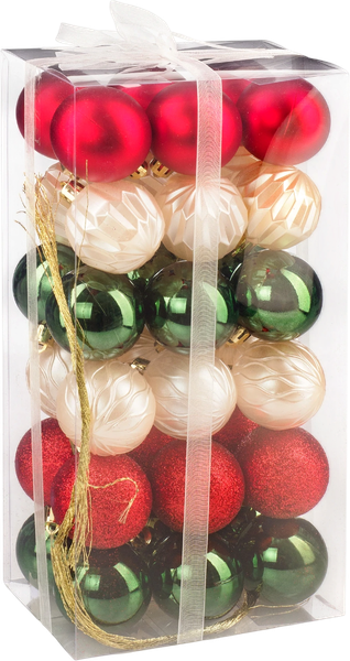 Изображение товара Набор шаров новогодних Ausini XK-060 (красный/зеленый/жемчуг, 36шт)