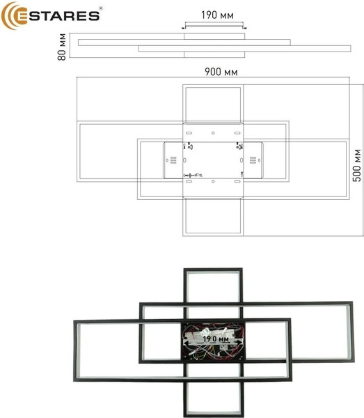 Изображение товара Люстра Estares Sven 120W 3S-ON/OFF(RC)-900x500x80-BLACK/WHITE-220-IP20