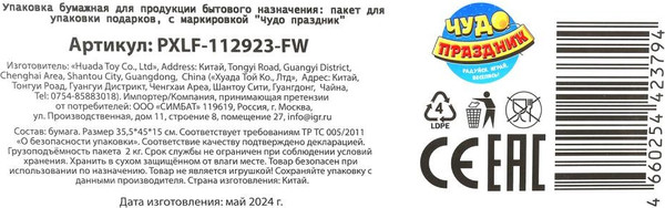 Изображение товара Пакет подарочный Чудо праздник С цветами PXLF-112923-FW