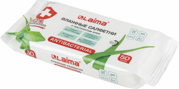 Изображение товара Влажные салфетки Laima Antibacterial Алоэ / 125959 (50шт)