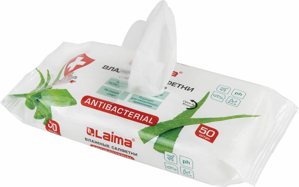 Изображение товара Влажные салфетки Laima Antibacterial Алоэ / 125959 (50шт)
