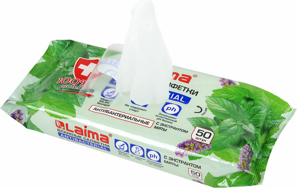 Изображение товара Влажные салфетки Laima Antibacterial / 128078 (50шт)