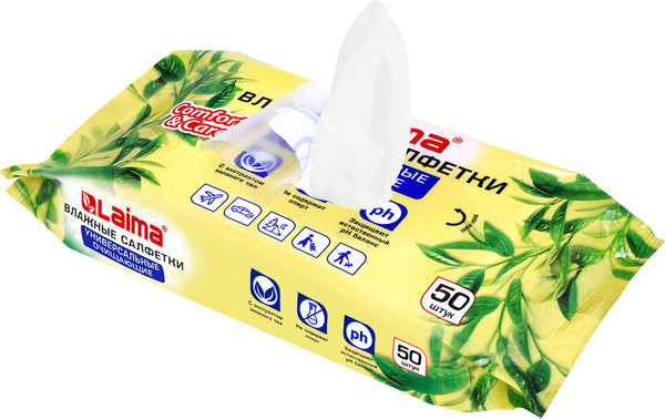 Изображение товара Влажные салфетки Laima Универсальные. Экстракт зеленого чая / 128077 (50шт)
