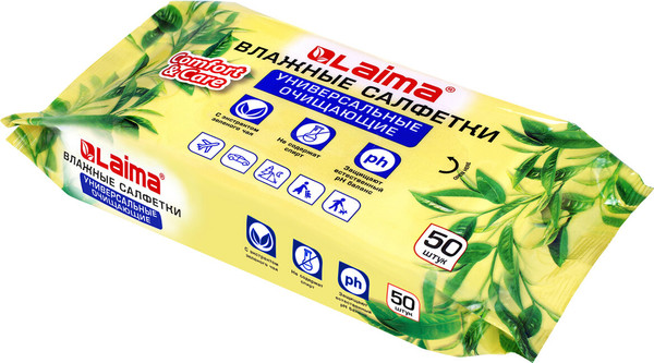 Изображение товара Влажные салфетки Laima Универсальные. Экстракт зеленого чая / 128077 (50шт)