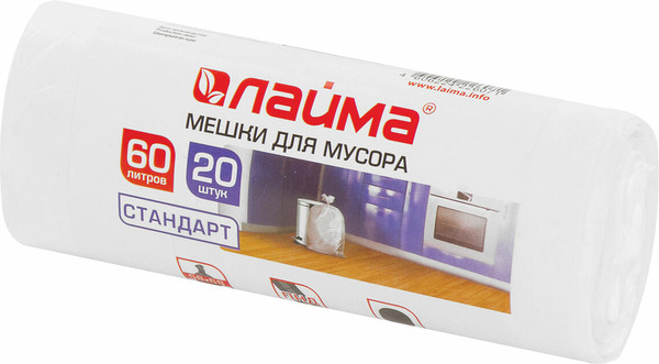 Изображение товара Пакеты для мусора Laima 605539 (60л, 20шт, белый)