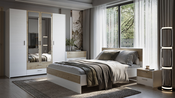 Изображение товара Комплект мебели для спальни Евва Венеция 1 ВН-1.1 (бодега белый / гикори кингстон)