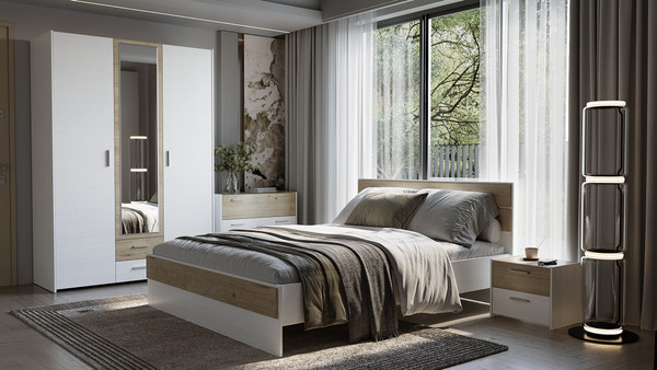 Изображение товара Комплект мебели для спальни Евва Венеция 2 ВН-1.2 (бодега белый/гикори кингстон)