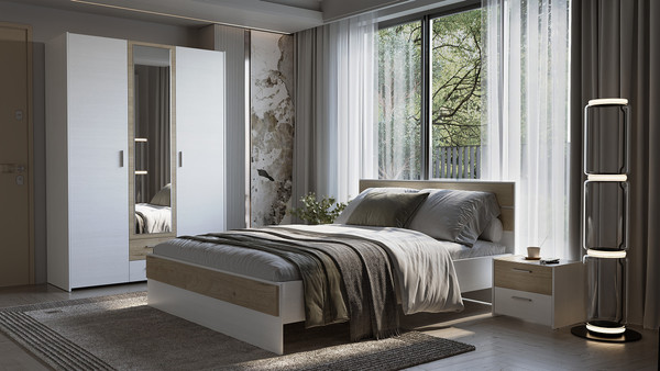 Изображение товара Комплект мебели для спальни Евва Венеция 3 ВН-1.3 (бодега белый/гикори кингстон)