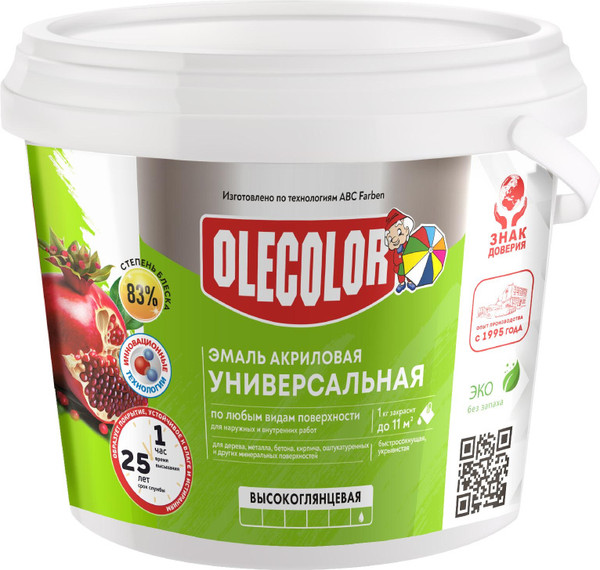 Изображение товара Эмаль Olecolor Акриловая универсальная высокоглянцевая (3кг, белый)