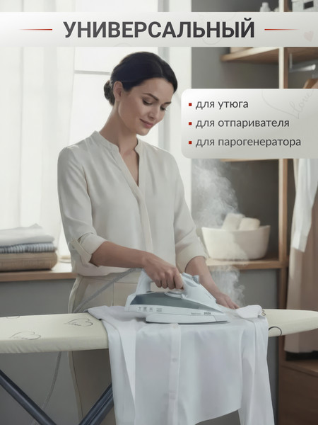 Изображение товара Чехол для гладильной доски Comfort Alumin Group My Love с подложкой 130x50cм / 011188 (бежевый)