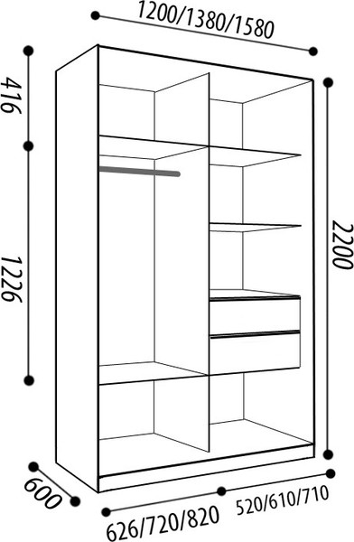 Изображение товара Шкаф-купе Евва АЭП ШК.2.01 158 BbBbH.03 (бодега белый/бодега белый/дуб шато)