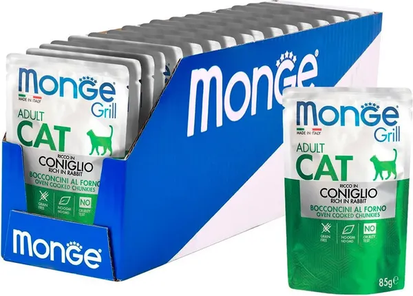 Изображение товара Влажный корм для кошек Monge Grill из кролика (28х85г)