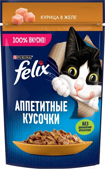 Изображение товара Влажный корм для кошек Felix Аппетитные кусочки с курицей в желе (26х75г)