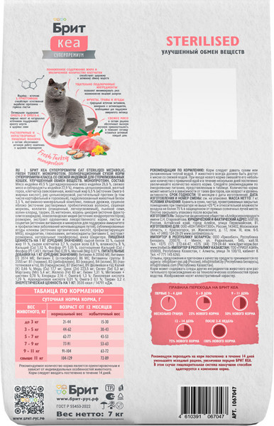 Изображение товара Сухой корм для кошек Brit Care Cat Sterilised Metabolic Monoprotein с индейкой / 1067047 (7кг)