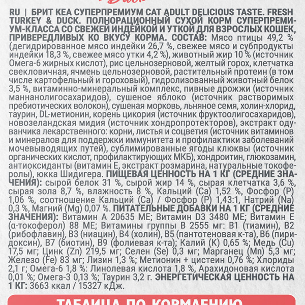 Изображение товара Сухой корм для кошек Brit Care Cat Adult Delicious Taste с индейкой и уткой / 1066958 (7кг)