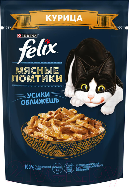 Изображение товара Влажный корм для кошек Felix Мясные Ломтики с курицей (26х75г)