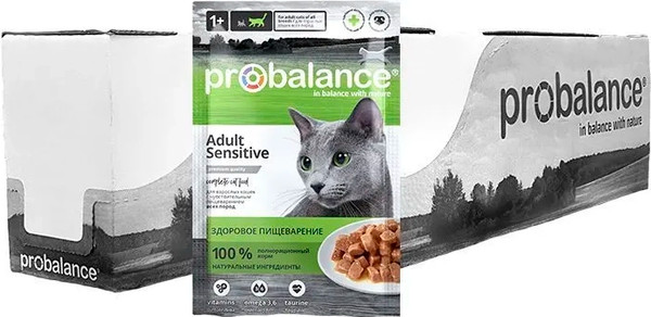 Изображение товара Влажный корм для кошек ProBalance Sensitive для кошек с чувствительным пищеварением (28х85г)