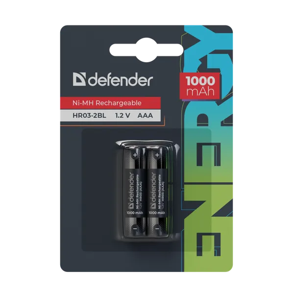 Изображение товара Комплект аккумуляторов Defender HR03-2BL 1000mAh ААА Ni-MH / 56511 (2шт)