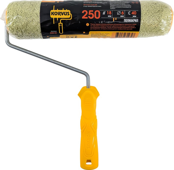 Изображение товара Валик малярный Korvus С ручкой фасадный 18/250/40мм / 2327 (полиакрил)
