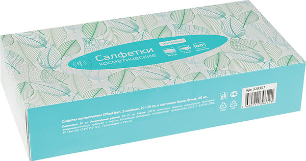 Изображение товара Бумажные салфетки OfficeClean Косметические 20x20см / 328307 (80шт, белый)