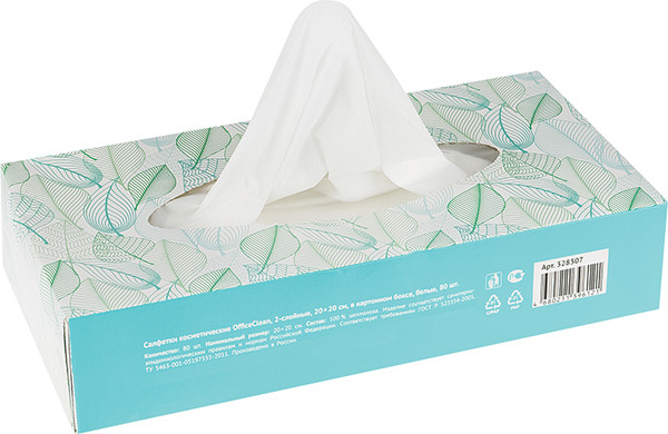 Изображение товара Бумажные салфетки OfficeClean Косметические 20x20см / 328307 (80шт, белый)
