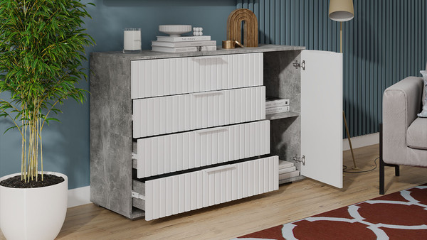 Изображение товара Комод ТриЯ Хилтон комбинированный (ателье светлый/белый матовый)