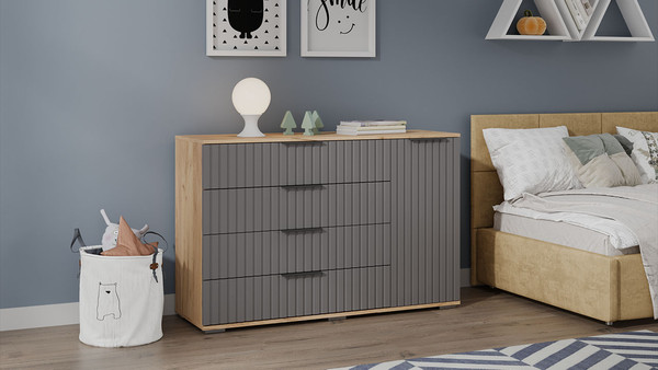 Изображение товара Комод ТриЯ Хилтон комбинированный (дуб крафт золотой/графит матовый)