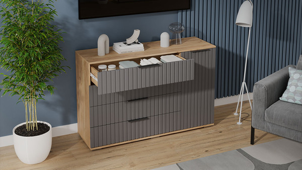 Изображение товара Комод ТриЯ Хилтон комбинированный (дуб крафт золотой/графит матовый)