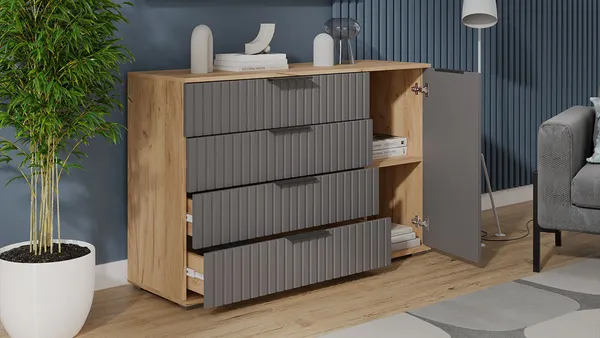 Изображение товара Комод ТриЯ Хилтон комбинированный (дуб крафт золотой/графит матовый)