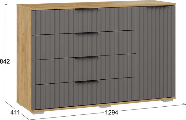 Изображение товара Комод ТриЯ Хилтон комбинированный (дуб крафт золотой/графит матовый)