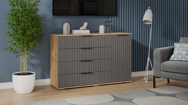 Изображение товара Комод ТриЯ Хилтон комбинированный (дуб крафт золотой/графит матовый)