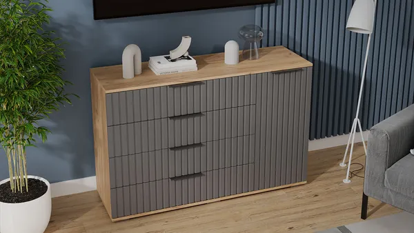 Изображение товара Комод ТриЯ Хилтон комбинированный (дуб крафт золотой/графит матовый)