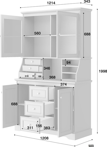 Изображение товара Шкаф с витриной MODULA Тира INV08HS-2D2V3S/1214/503/1998(23) (графит)