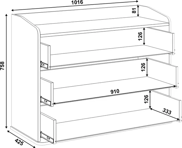 Изображение товара Комод MODULA Карпин INV01T-3S-1016/425/758(05) (дуб натюрель/серый)