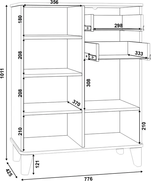 Изображение товара Тумба MODULA Карпин INV01T-2D2S-776/425/1011(05) (дуб натюрель/серый)