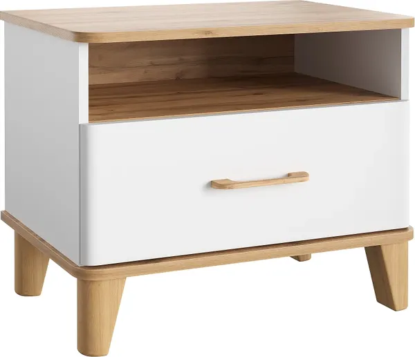 Изображение товара Прикроватная тумба MODULA Карпин INV01T-1S-616/425/499(02) (дуб натюрель/белый премиум)