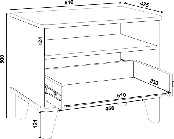 Изображение товара Прикроватная тумба MODULA Карпин INV01T-1S-616/425/499(05) (дуб натюрель/серый)