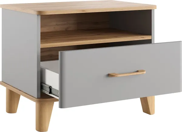Изображение товара Прикроватная тумба MODULA Карпин INV01T-1S-616/425/499(05) (дуб натюрель/серый)