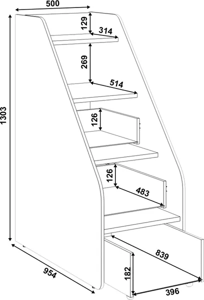 Изображение товара Лестница для кровати MODULA Карпин INV01T-1D3S-500/954/1303(02) (дуб натюрель/белый премиум)
