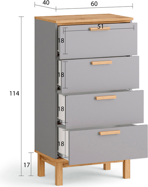 Изображение товара Комод MODULA Вирелле INV06T-4S-602/398/1154(21) (BZ серый шифер/DI дуб натюрель)