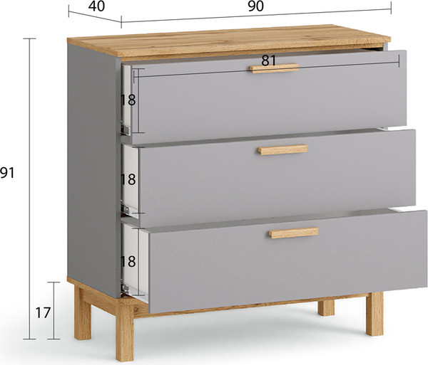 Изображение товара Комод MODULA Вирелле INV06T-3S-902/398/912(21) (BZ серый шифер/DI дуб натюрель)